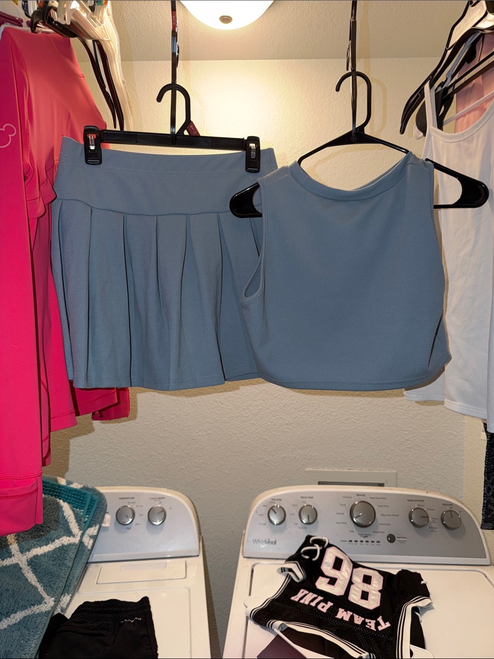 SHEIN Light Blue Pleated Mini Skirt and Crop Top Set